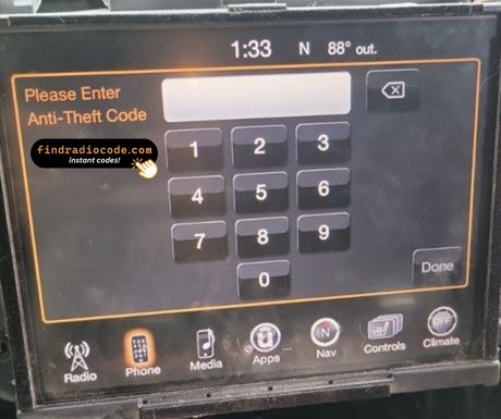 Chrysler Uconnect 8.4 RA4 / VP3 MX
 radio unlock 4 digit code online for this radio